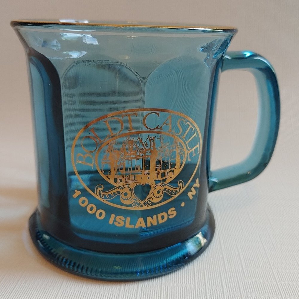 STUNNING Culver Glass BOLDT CASTLE Glass Blue Sapphire look 22k Gold